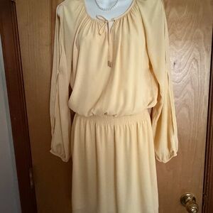 Women’s Elegant Pale Yellow Long Sleeve Dress NWOT